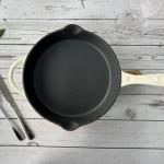 Cast Iron Enamel Coated Frying Pan Non Stick Durable Black Interior