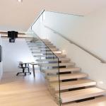 Modern Mono Straight Flight Staircase With Steel Beam Glass Railing