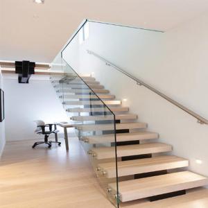 Quality Modern Mono Straight Flight Staircase With Steel Beam Glass Railing wholesale