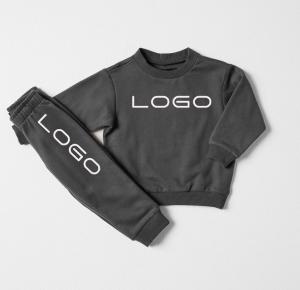 Quality 2 PCS Pullover Sweat Shirt Neutral Kids Fleece Sweatshirt Set Long Sleeve Printed Jogger Set Sweat Pants 100% Cotton wholesale