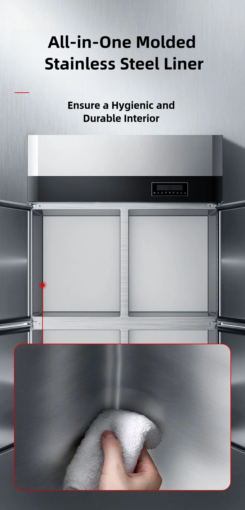 Commercial Vertical Freezer for Kitchen Cooling Large-Capacity Stainless Steel