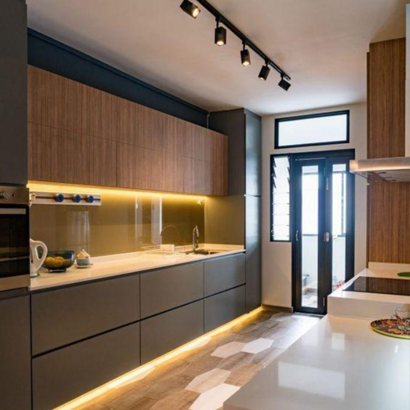 Quartz Stone Countertop Complete Matte Style Customized Size Modular Kitchen Cabinets