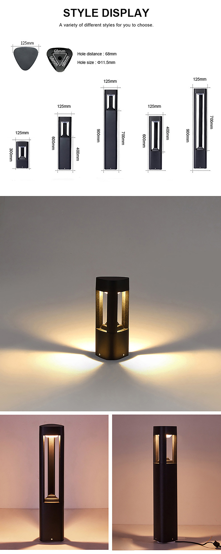IP54 110-265V Matte Black Integrated LED Lawn Lights For Courtyard 2 Years Warranty