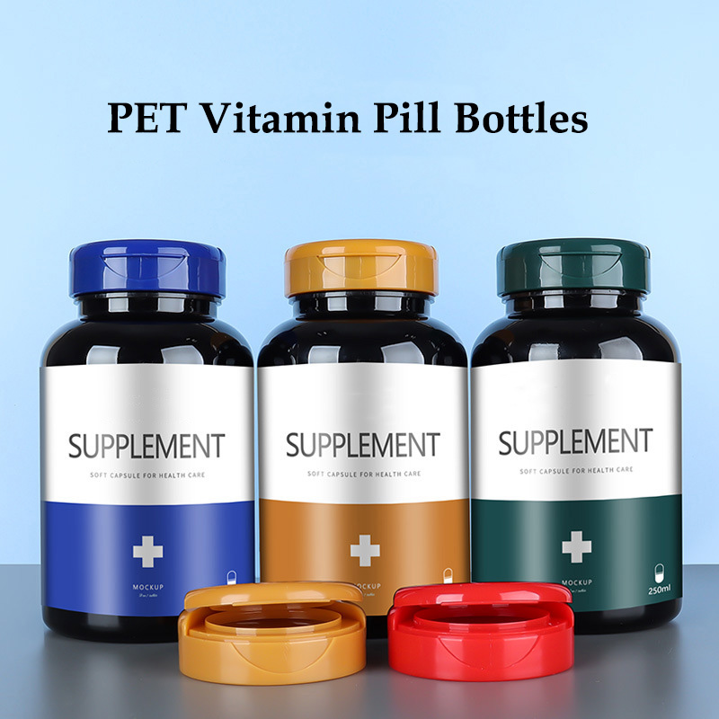 Empty Labels 200ml 300ml PET Pill Organizer Bottle for Pharmacy Pharmaceutical Plastic Vitamin Capsule Container Packaging