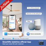 APP Controlled Ceiling Fan with Solid Wood Blades Natural Wood Modern Deluxe No