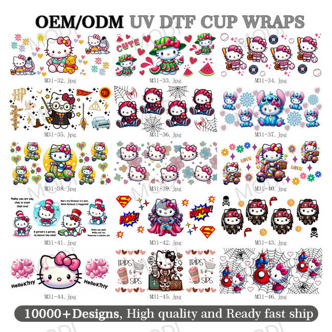 Factory Hot Sale Good Quality Ready To Ship Cartoon Transfer Logo Sticker Vinyl UV DTF Cup Wrap Transfers 16oz