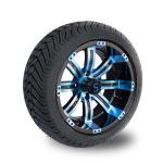225/30-14 DOT 14 Inch Golf Cart Wheel And Tire Combo Blue / Glossy Black Wheels