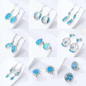 Quality Blue 925 Silver Sterling Opal Jewelry Minimalist Stone Earring OEM wholesale