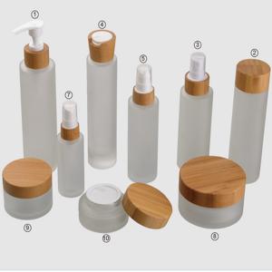 Quality Frosted Glass Empty Cosmetic Containers ,100ml Bamboo Cap Face Cream Jars wholesale