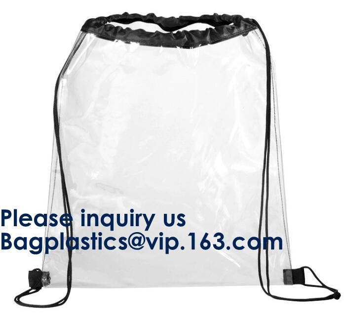 OEM Design Promotion PVC Drawstring GYM Bag,Clear PVC Drawstring Bag With Gold String Promotional Reflective Plastic PVC