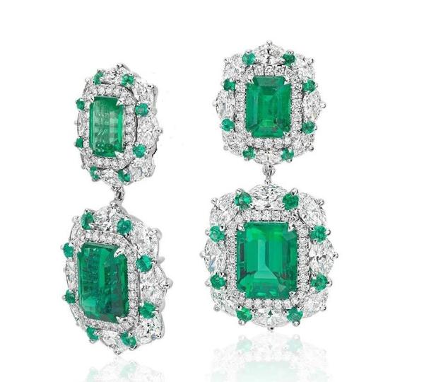 925 Sterling Silver Dubai Engagement Women's Earrings with Brazilian Emerald