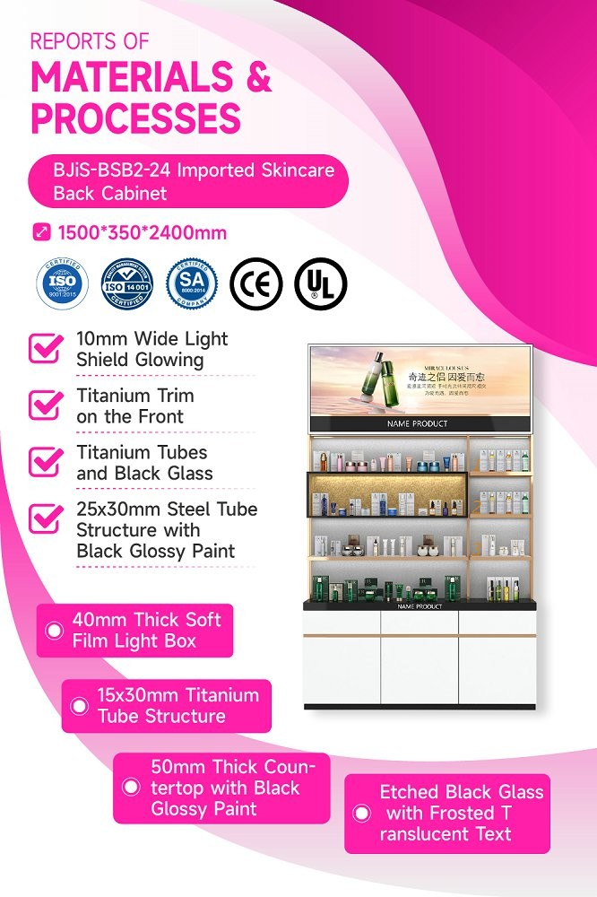 BJiS-BSB2-24 LED Strip Lights Skincare Display Cabinet with Personalized Branding for High-End Makeup