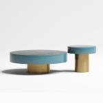 Elegant SS Steel Furniture Marble Coffee Table Set With Brushed Leg