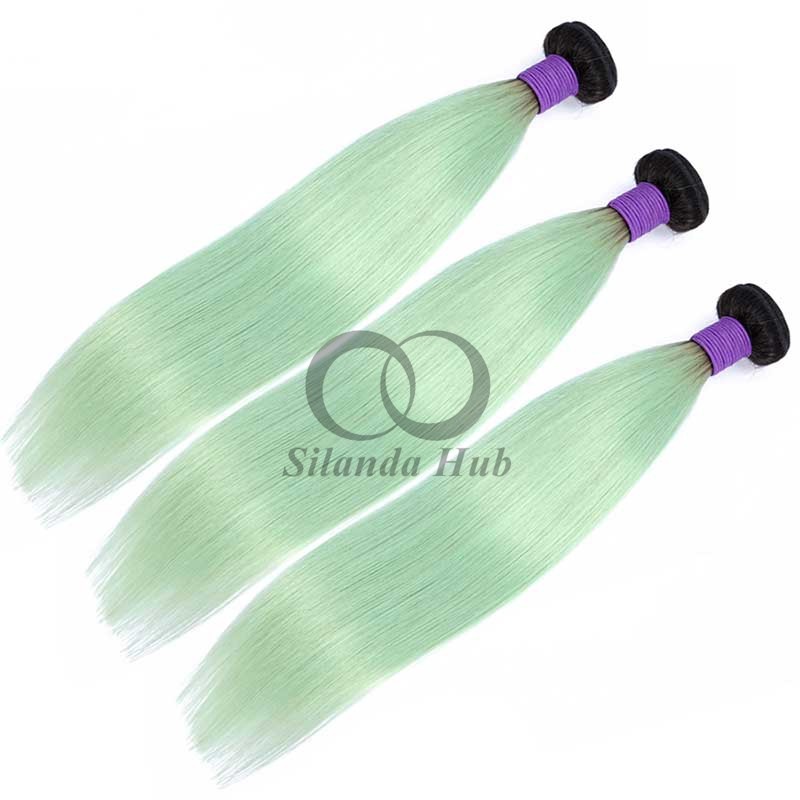 #T1B/Green Straight Remy Human Hair Bundles Sew In Weave Bundles Brazilian Bundle Deals