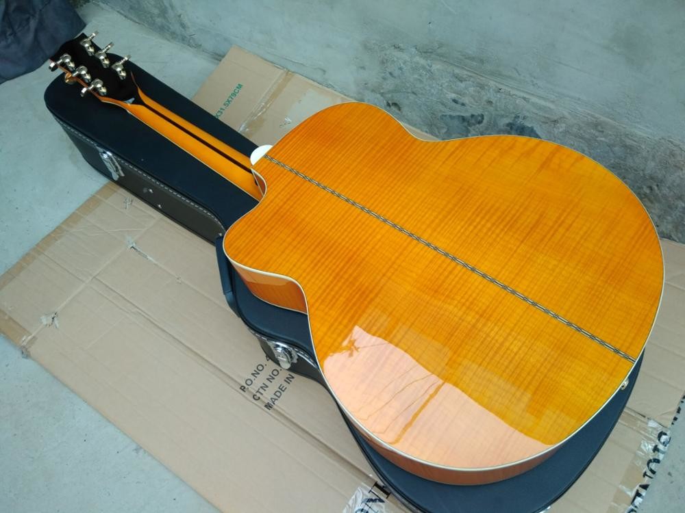Top quality Yellow 43 inch Cutaway G200 classical Acoustic Guitar,Factory Tiger Flame maple G200vs guitar Acoustic