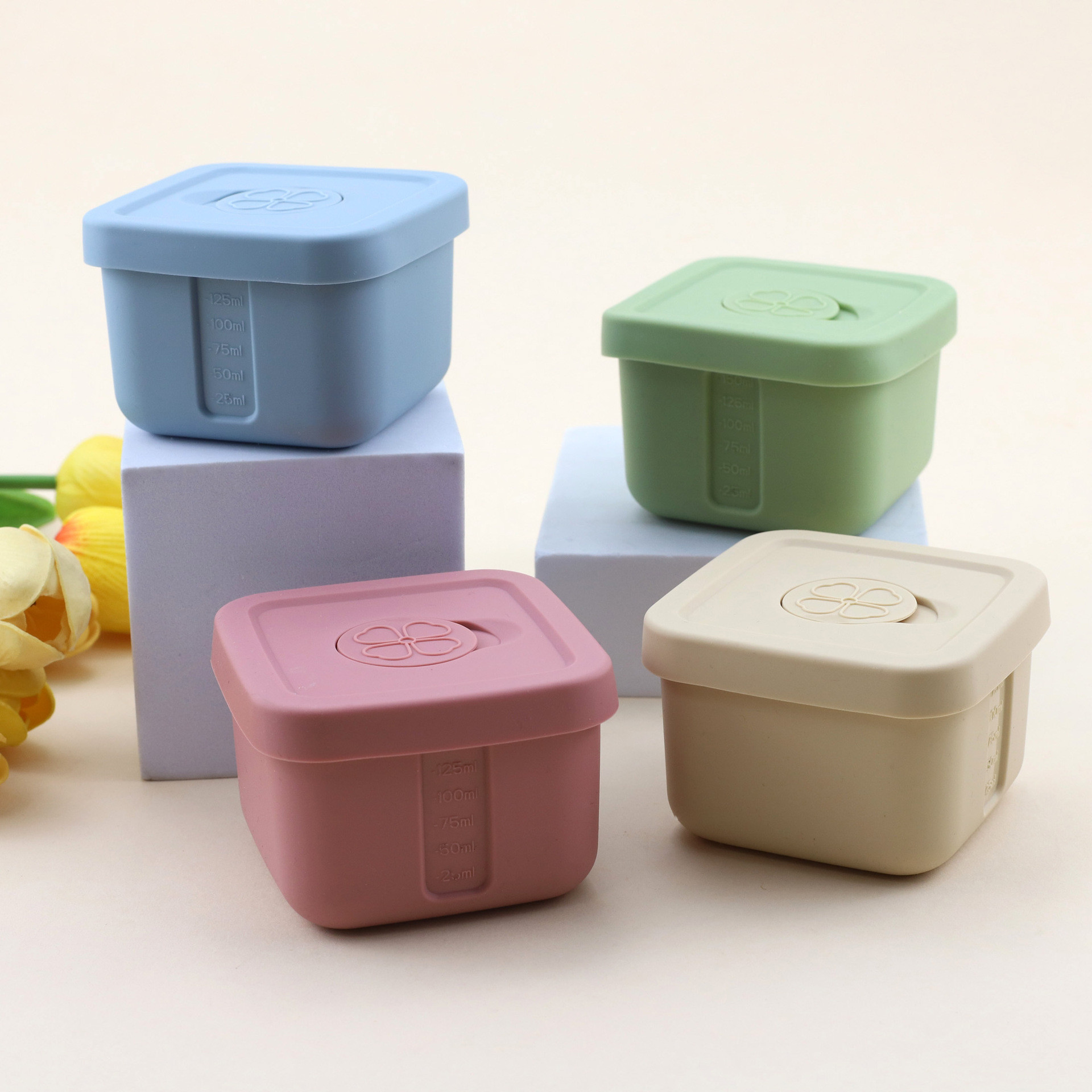 Silicone Baby Food Storage Containers, 4 Oz Reusable Small Snack Containers Freezer Storage With Airtight Lids Leak Proof For Infants Kids Babies,