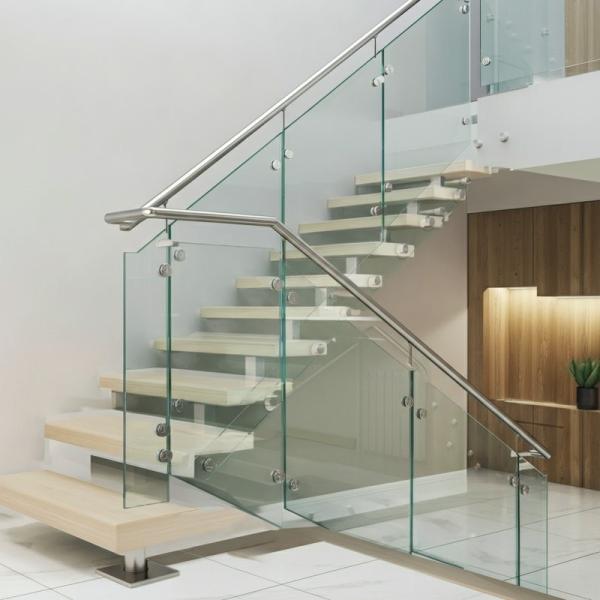 Stylish Brushed Stainless Steel Handrails with Round Plate Cover for Glass