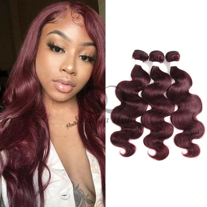 #99J Dark Wine Body Wave Remy Human Hair Bundles Sew In Weave Bundles Brazilian Bundle Deals