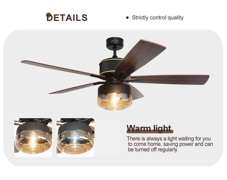 Metal Ceiling Fan Light with 5 Speed Remote Control European Style and Silent DC Motor