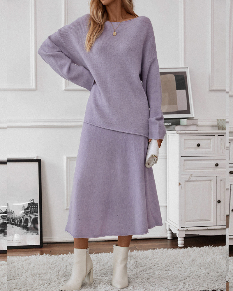 Women's Sweater 2024 New Elegant Knitted Set Women's One Shoulder Sweater Top Elastic Waist Fishtail Skirt