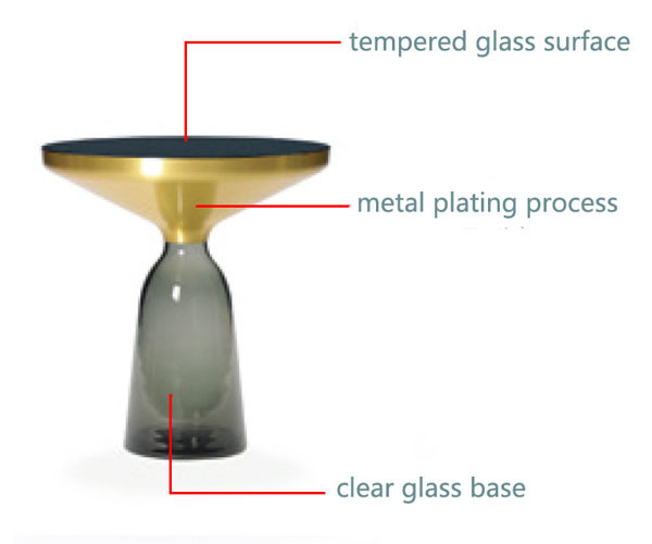 Luxury Metal Glass Top Side Table Coffee Table Transparent / Colorful 50x53cm