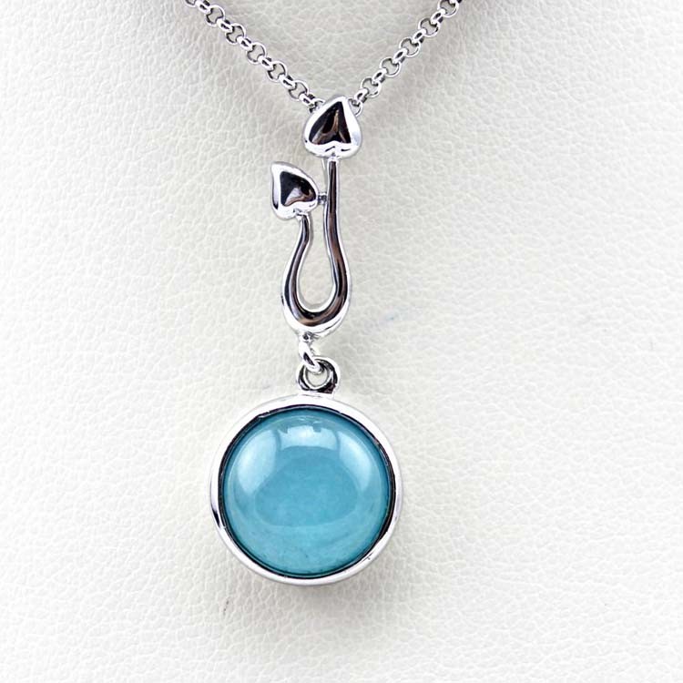 Sterling Silver Blue Chalcedony Pendant 925 Silver Rolo Chain Necklace 18 Inches(PSJ0164)
