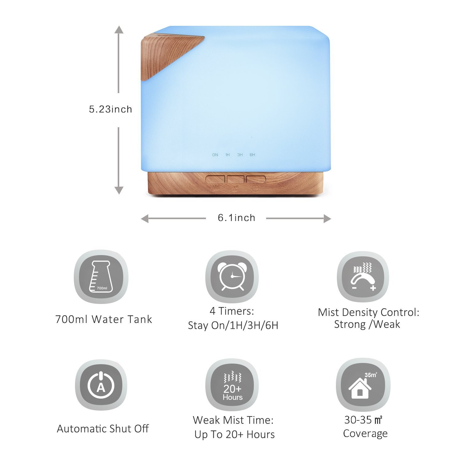 Cool mist ultrasonic humidifier 600ML touch control two speeds mist adjustment