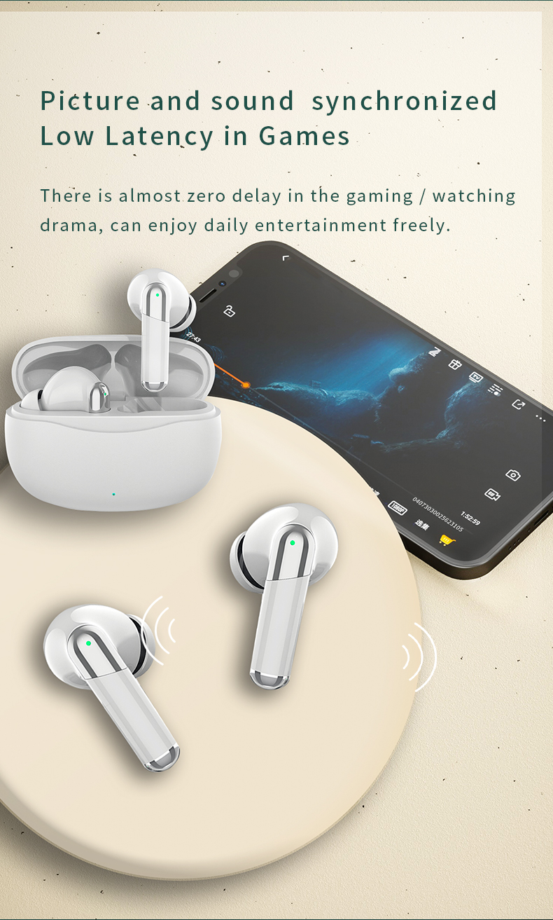 Wireless TWS Headset Low Latency ANC ENC Earbud with Private Mold and Digital Display