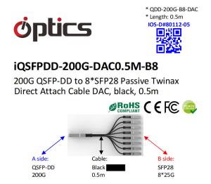 Quality 200G QSFPDD to 8x25G SFP28 Breakout DAC(Direct Attach Cable) (Passive) 0.5M 200G QSFPDD DAC wholesale