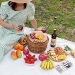 Small Picnic Baskets with Insulated Cooler, Picnic Basket Hamper for 2, Woodchip