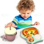 MHC Owl Baby Feeding Products Silicone Feeding Set Bowl Lid Spoon for Baby