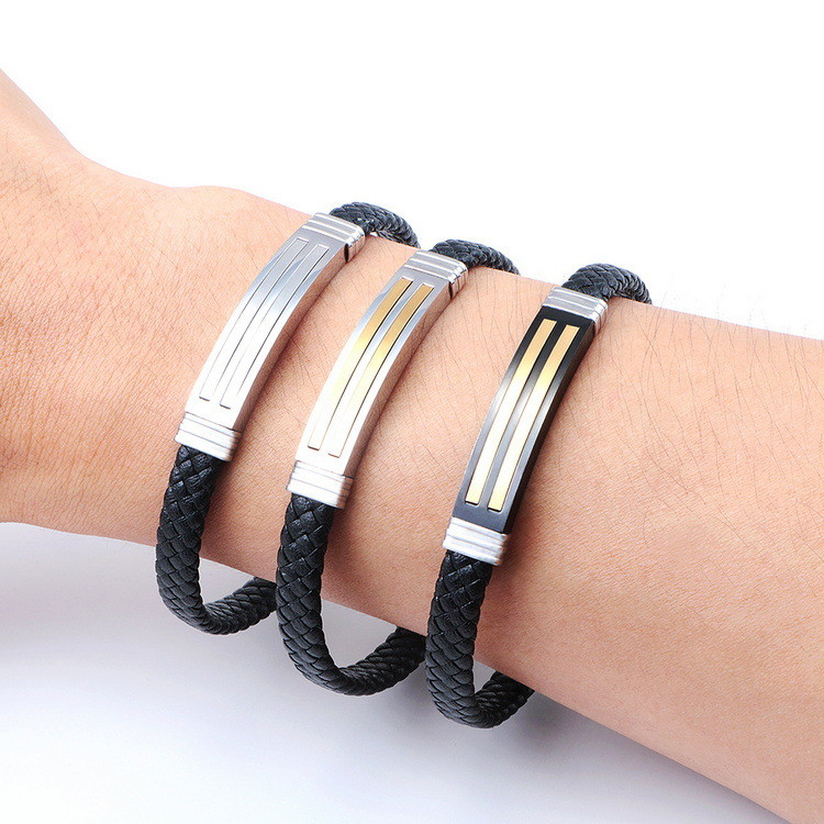 Leather rope bracelet trendy retro leather woven stainless steel men's bracelet fashionable