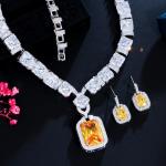 Square Shaped Pendant Necklace with Dazzling CZ Fashion Necklace Bracele Earring