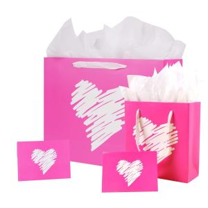 Quality Custom Order Luxury Pink Heart Gift Jewelry Shopping Paper Bag for Valentine's Day wholesale