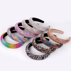 Quality Elastic Handmade Beaded Hair Bands Braided Rhinestone Headband 3.5cm Wide Black Crystal Girls wholesale