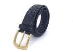 Black Color Mens Woven Leather Belt With Single Prong Buckle Zinc Alloy