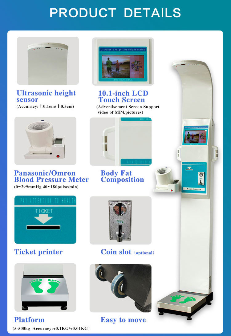 Auto Height Weight Bmi Kiosk Blood Pressure Machine For Human Body