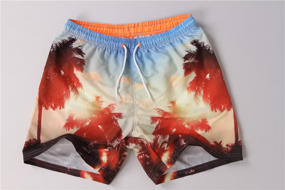 Contrast Color Waistband Hawaiian Print Swim Trunks With Mesh Brief