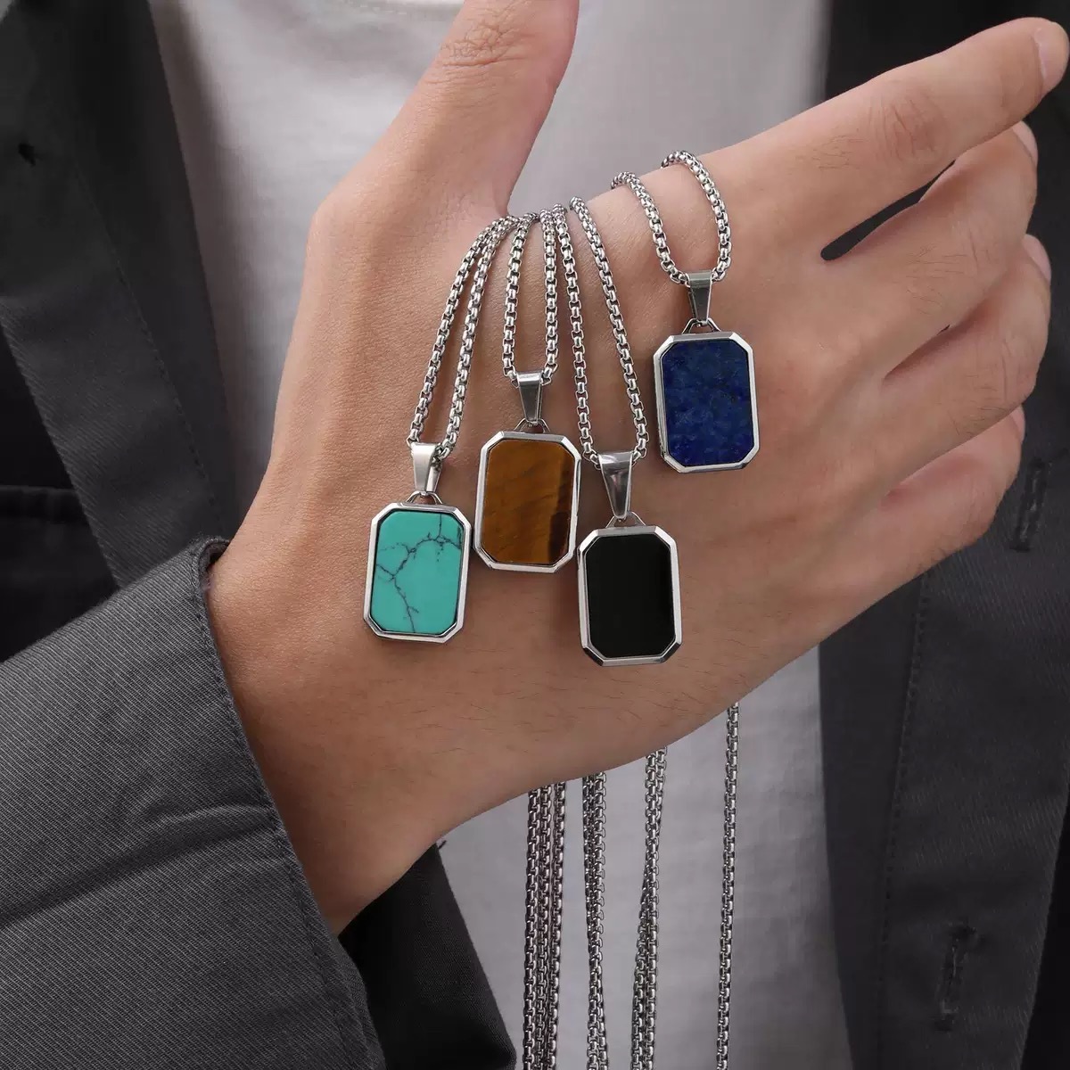 Lightweight Stainless Steel Inlay Tiger Eye Pendant for Fashionable Men's Jewelry