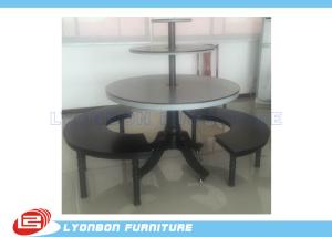 Quality Round Black Clothes Shop Display Table With Metal Support / Solid Wood Feet wholesale