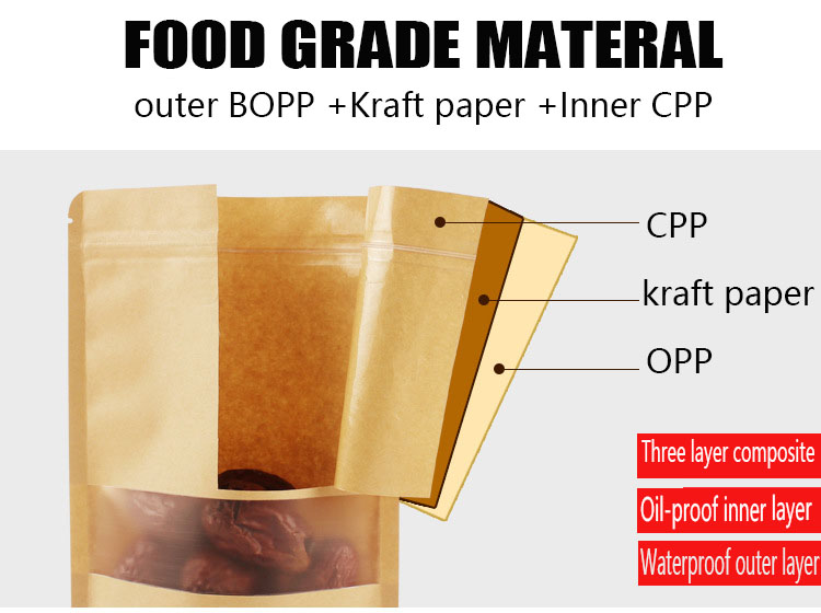 Food Package Bakery Kraft Paper Bag with Window Customized Design and Eco-Friendly