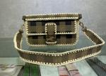 Women F Letters Pattern Denim Baguette Bag Embroidery Series