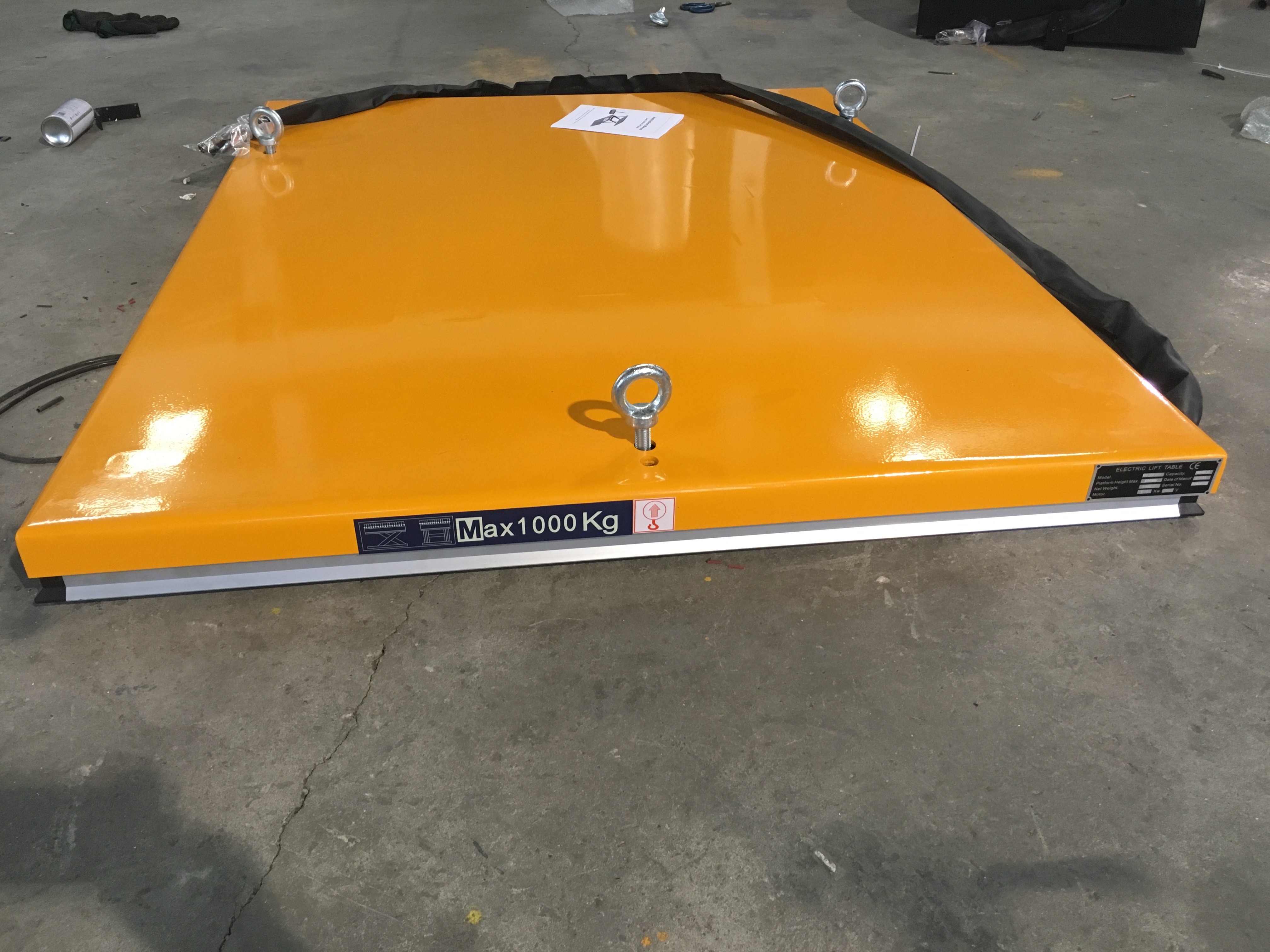 1000kg Ultra Low Profile Lift Table Cart Electric Yellow Pit Free