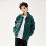 Anti Pilling Green Baseball Jackets Solid Color Boys Tops