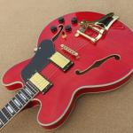 Hollow body electric guitar quilt flame on body top and back ,Natural wood color