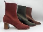 black soft knit with soft cow leather Womens Dress ankle Boots, real wood heel