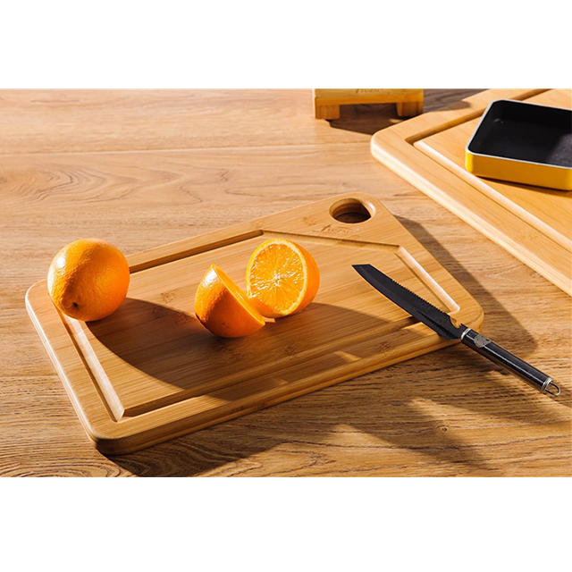 Deep Juice Groove Bamboo Wood Cutting Board Set with Side Handles for Cheese and Food Chopping Rectangle Middle 300x250x