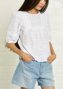 Quality Casual 3/4 Sleeve Ladies Lace Tops Cotton Eyelet Embroidered wholesale
