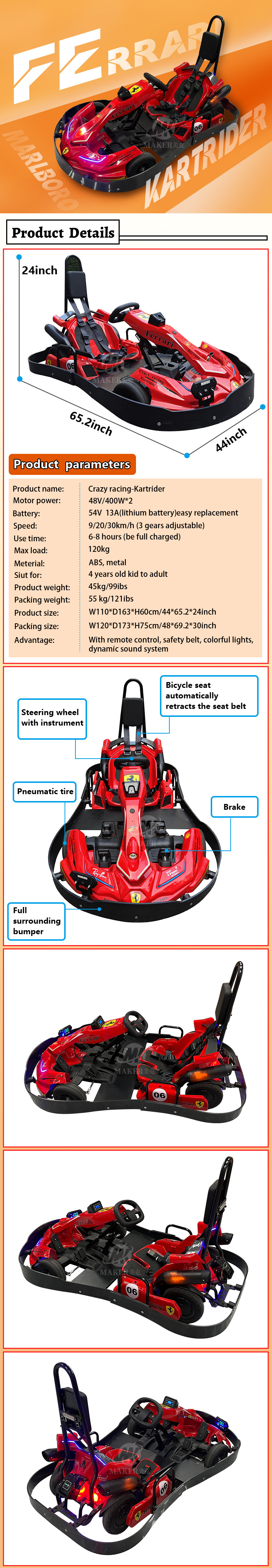 24v Battery 400W Drift Electric Karting Car Kids Ride On Car Electric Go Kart