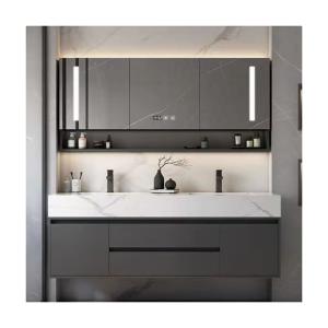 Quality Plywood Carcase Bathroom Vanity Cabinet Set with Modern Design and Sintered Stone Top wholesale